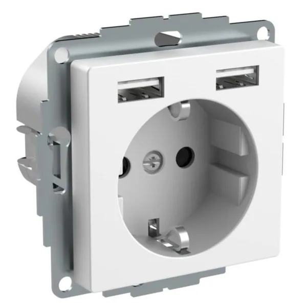 Pistorasia Schneider Electric Exxact 1-osainen + 2 x USB 1-PR 2X LATAUS 2.4 VAL