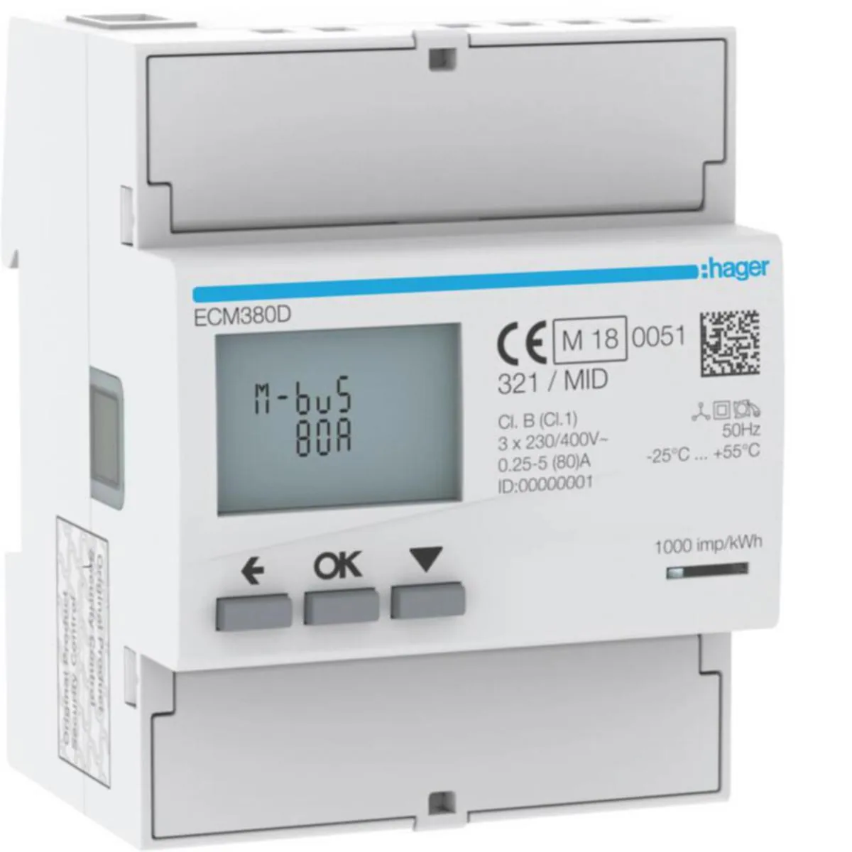Energiamittari UTU suoramittaus, mid-hyväksytty ECM380D 3V SUORA 80A MBUS MID