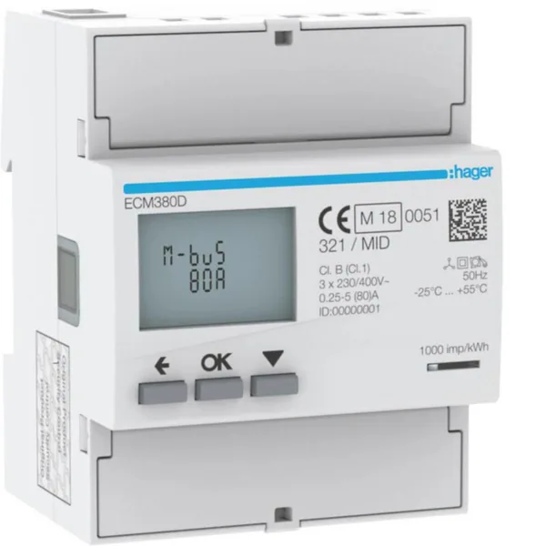 Energiamittari UTU suoramittaus, mid-hyväksytty ECM380D 3V SUORA 80A MBUS MID