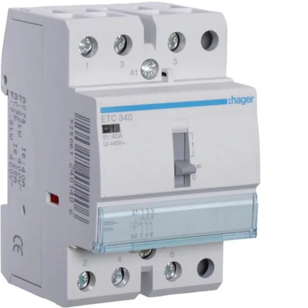 Kontaktori Hager LVV kytkimellä ETC340 3s 40A k.230VAC