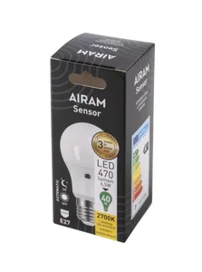 Vakiolamppu Airam Led A60 pahvipakkaus - VAKIOLAMPPU AIRAM LED A60 827 470lm E27 SENSOR OP